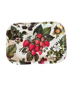 Vintage Department 56 Berries Metal Tin Serving Tray Strawberries Retro